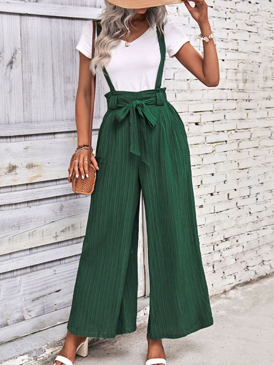 Tie Belt Wide Leg Overalls 