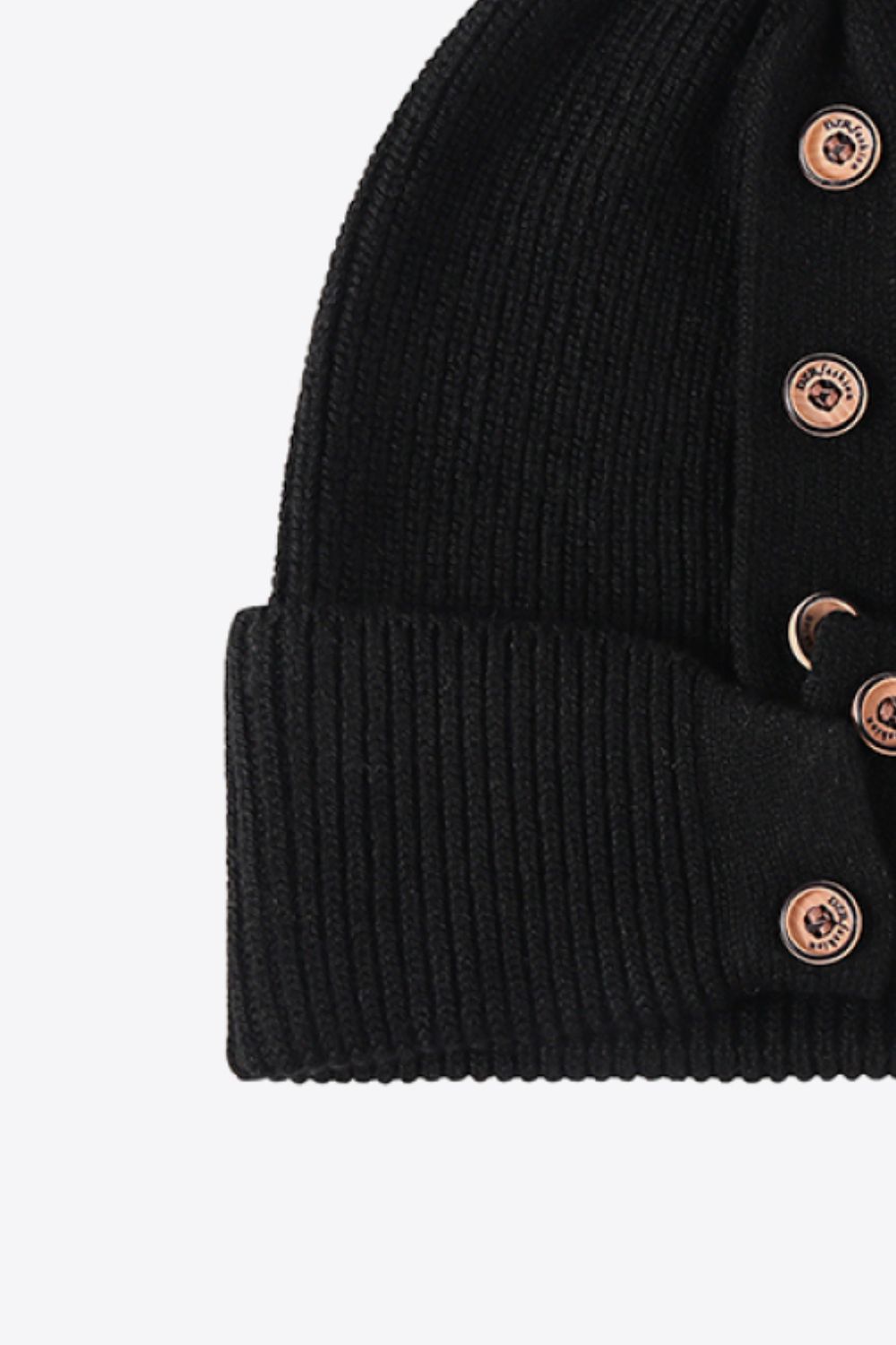 Button Detail Rib-Knit Cuff Beanie 