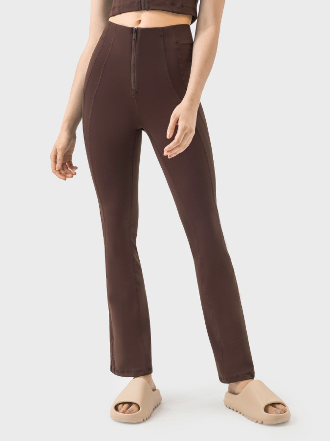 Zipper Detail High Waist Active Pants - Babbazon