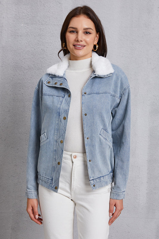 Snap Down Collared Neck Denim Jacket 