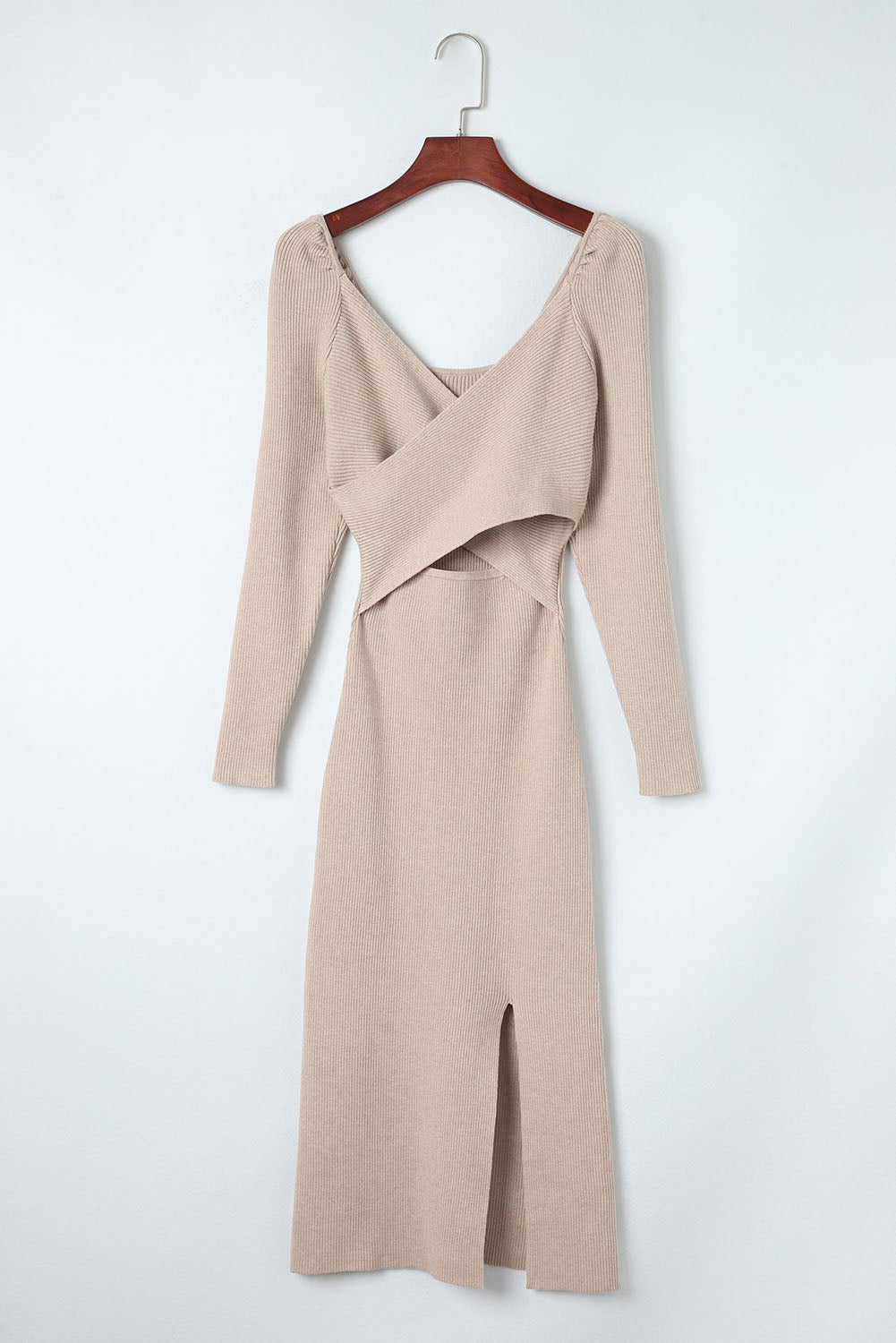 Crisscross Long Sleeve Slit Sweater Dress 