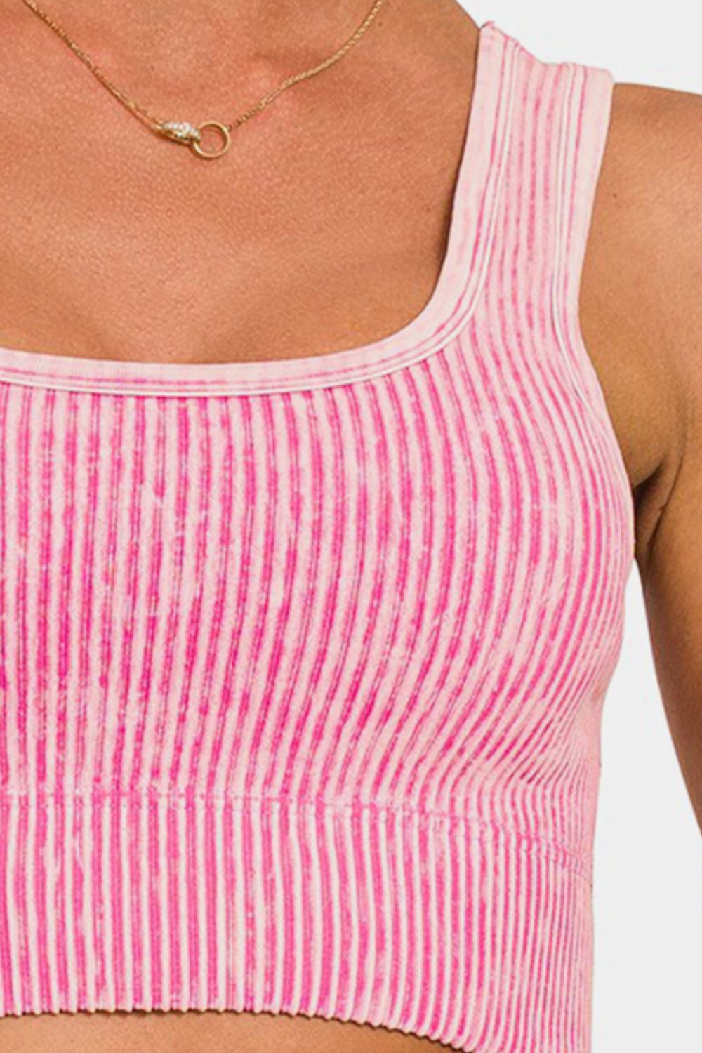 Zenana Ribbed Square Neck Wide Strap Tank 