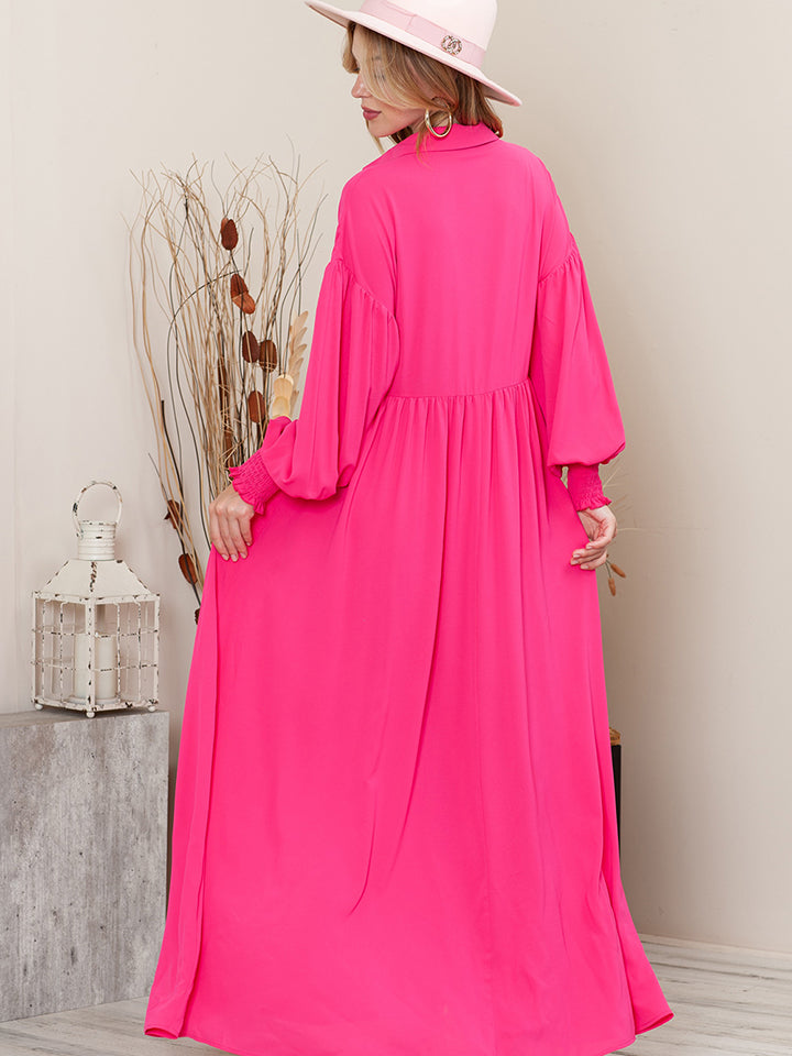 Collared Neck Button-Up Maxi Dress 