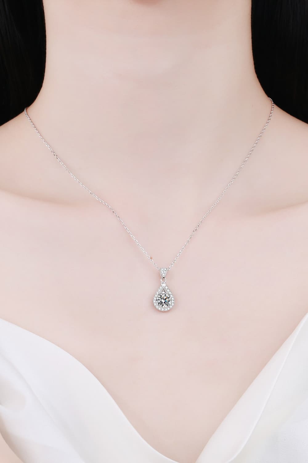 2 Carat Moissanite Teardrop Pendant 925 Sterling Silver Necklace 