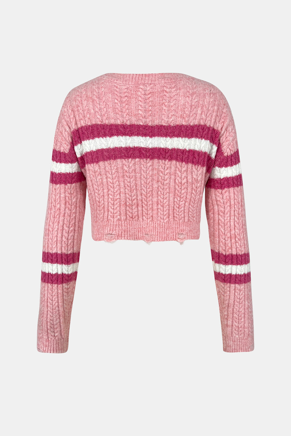 Cable-Knit Striped Dropped Shoulder Sweater 