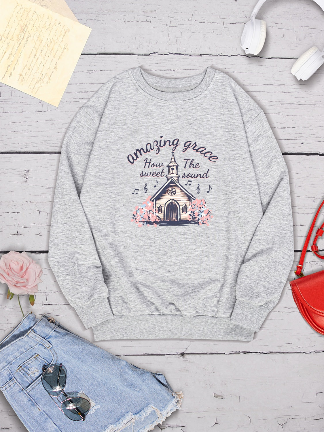 AMAZING GRACE HOW SWEET THE SOUND Round Neck Sweatshirt 