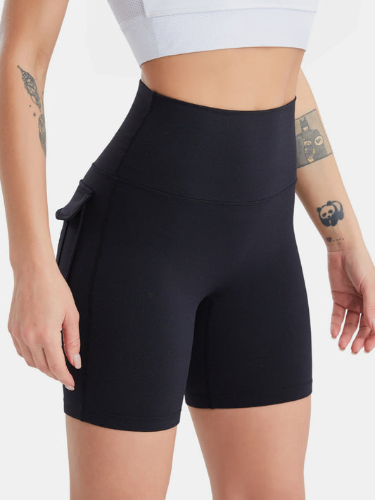 Pocketed High Waist Active Shorts - Babbazon