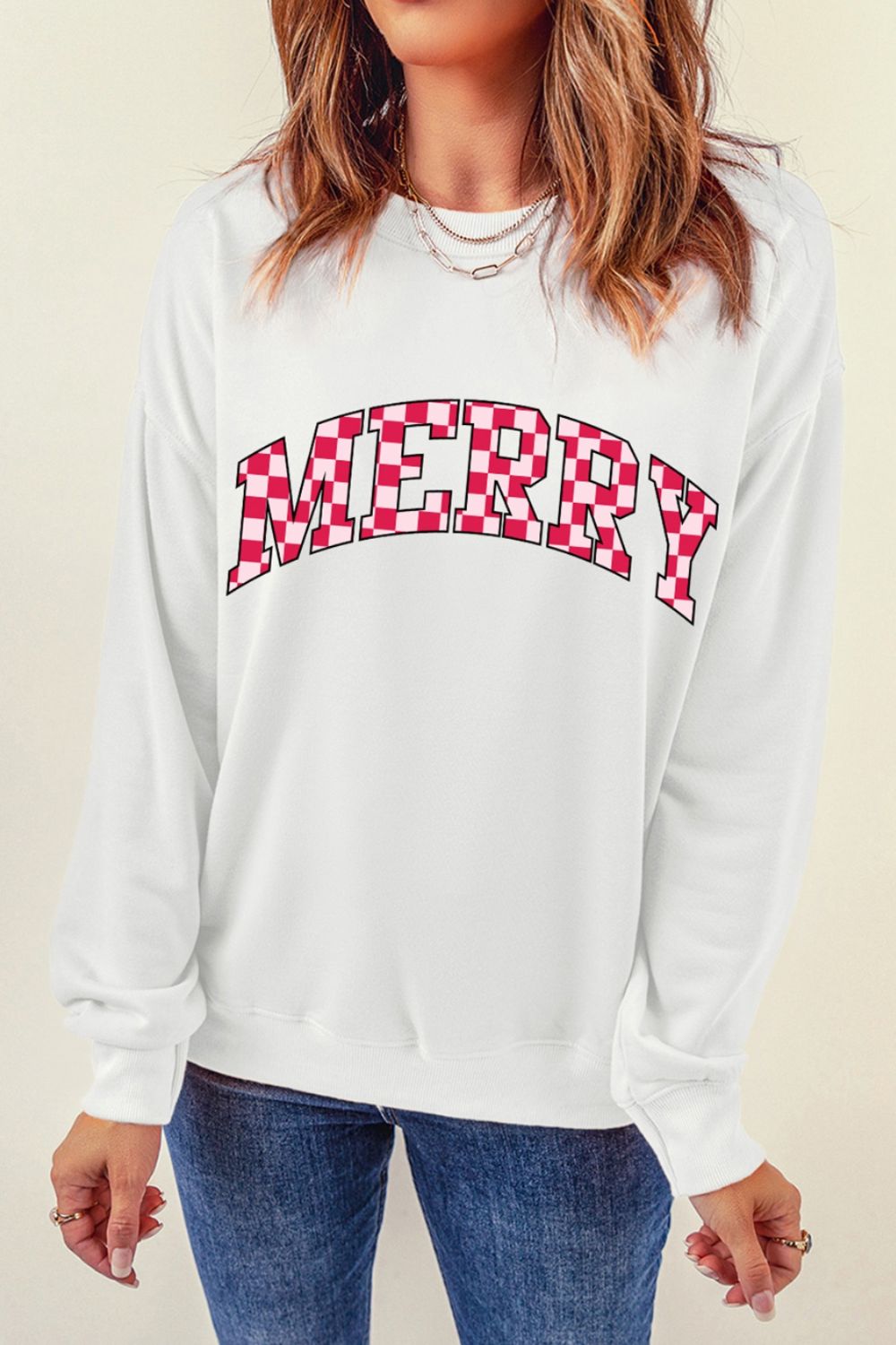 MERRY Round Neck Dropped Shoulder Sweatshirt 