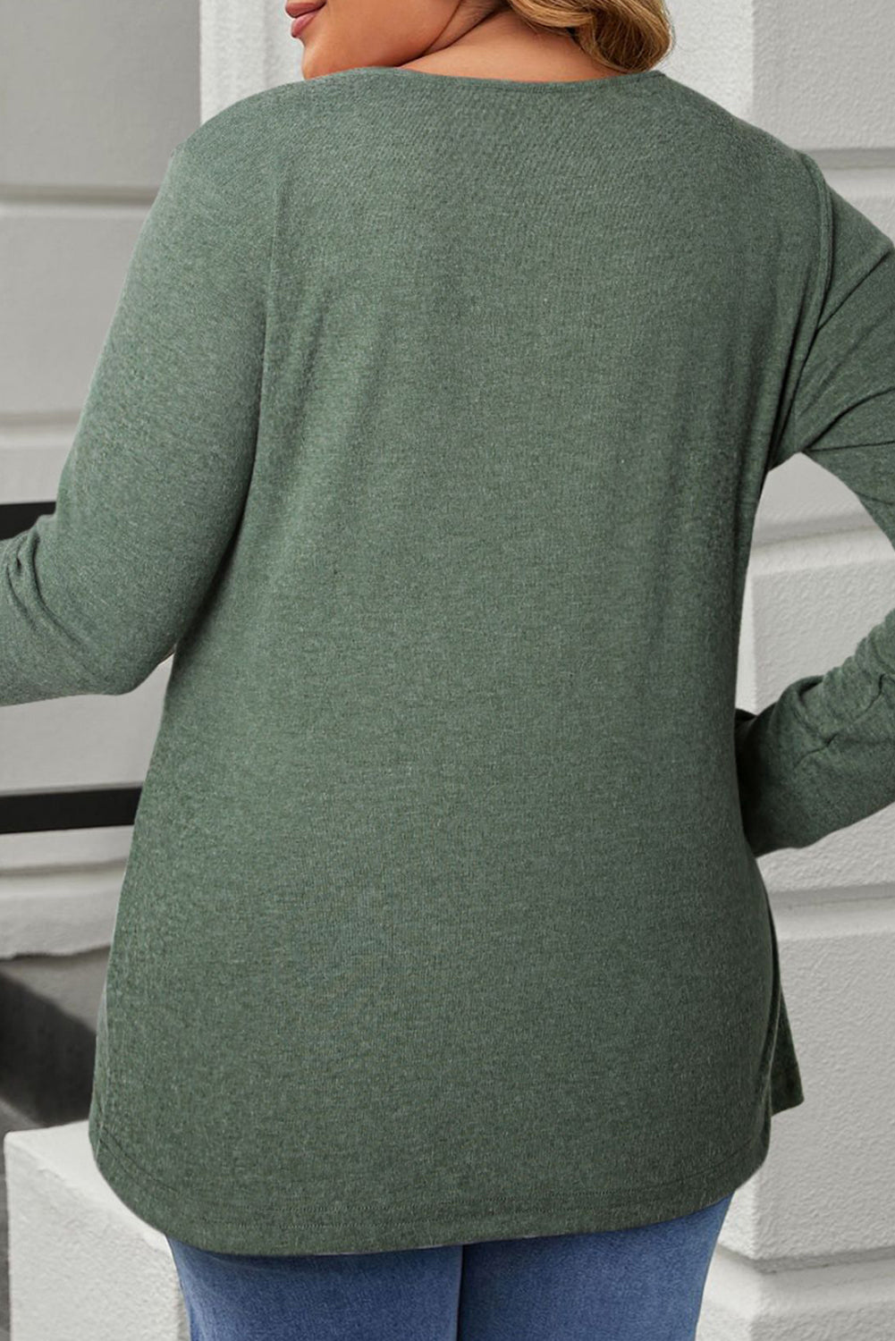 Plus Size Half Snap Long Sleeve T-Shirt 