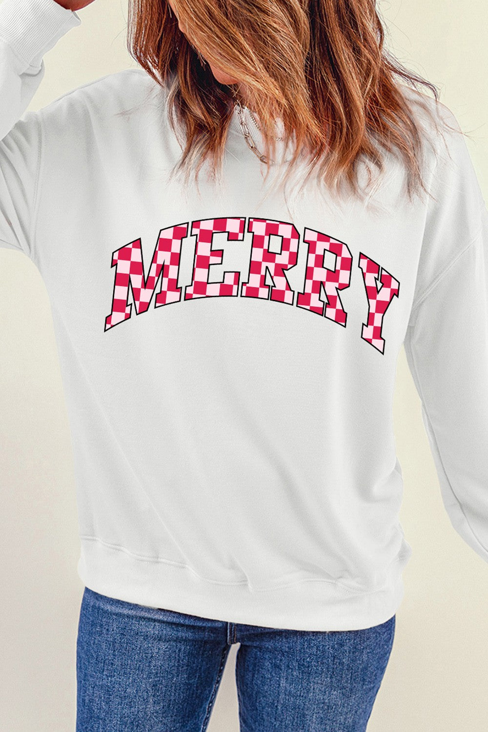 MERRY Round Neck Dropped Shoulder Sweatshirt 