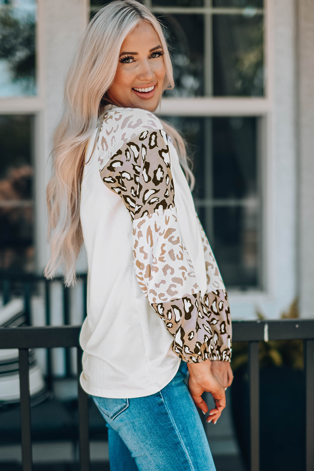 Leopard Round Neck Dropped Shoulder T-Shirt 