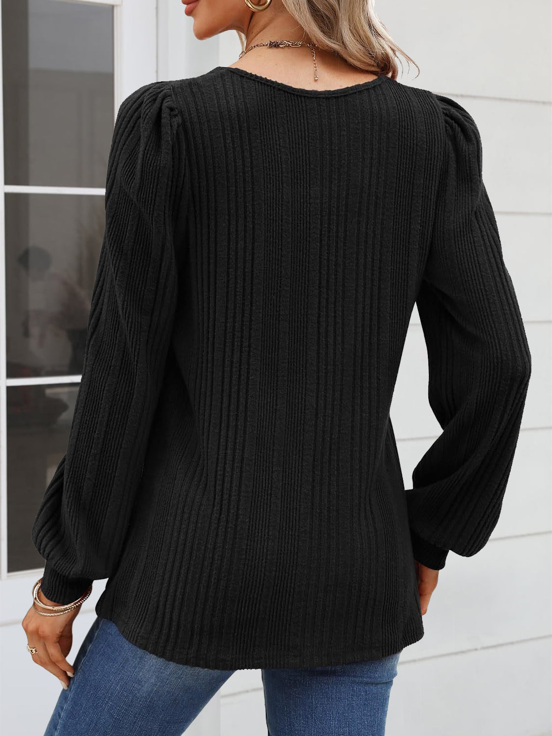 Square Neck Long Sleeve Blouse