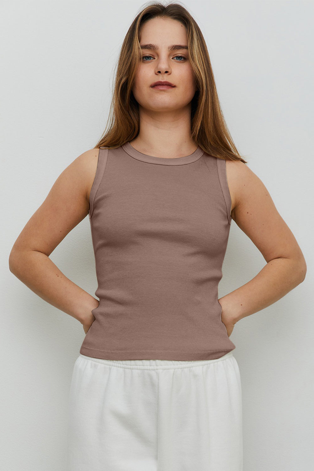 THE BLANK LAB Round Neck Ribbed Cropped Tank 