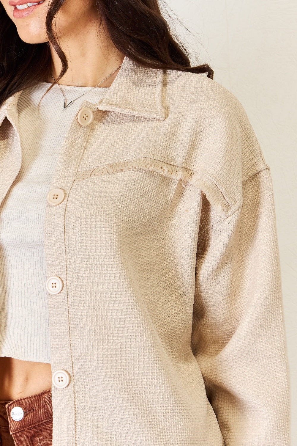 HYFVE Texture Button Down Fray Detail Shacket 