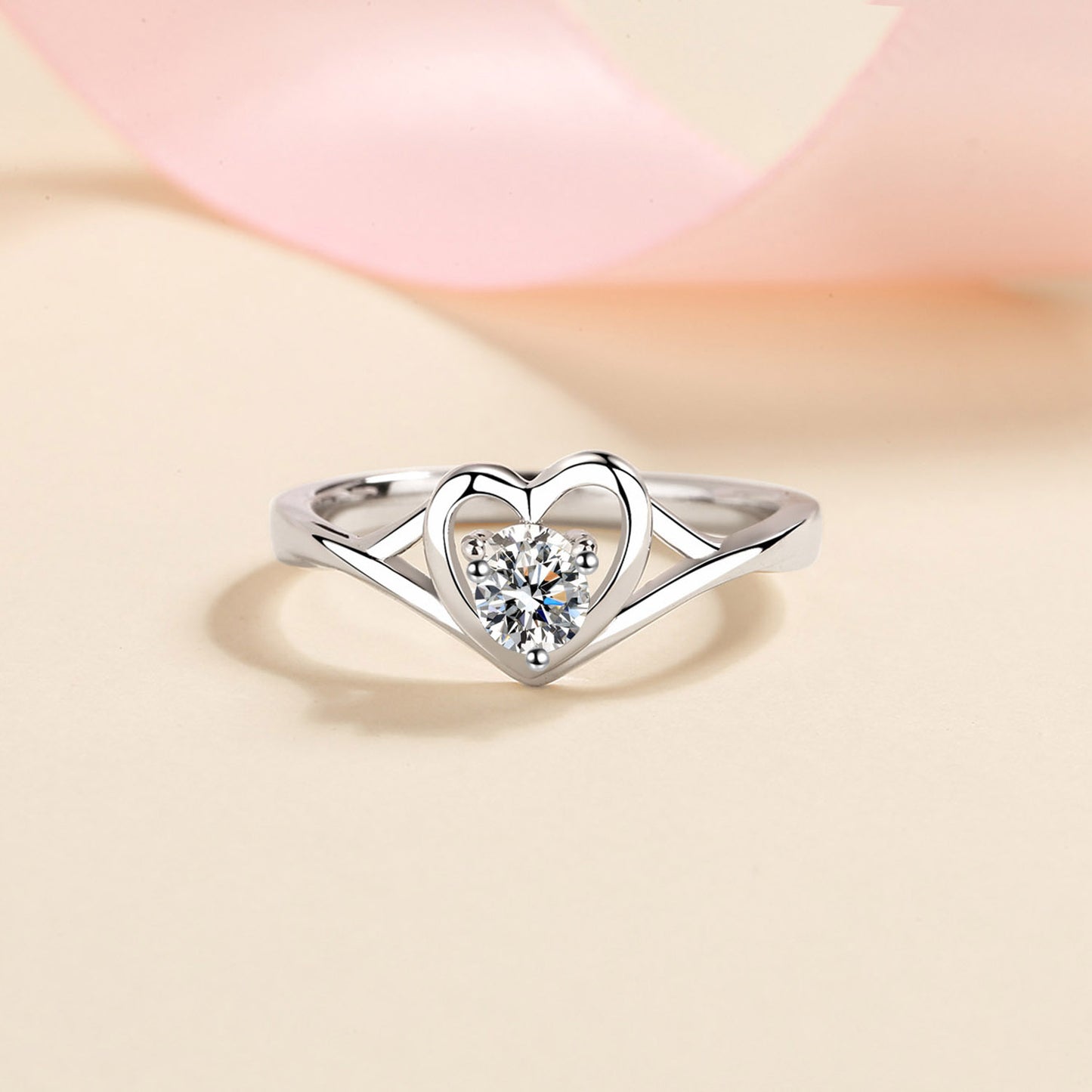 Moissanite Heart 925 Sterling Silver Ring 