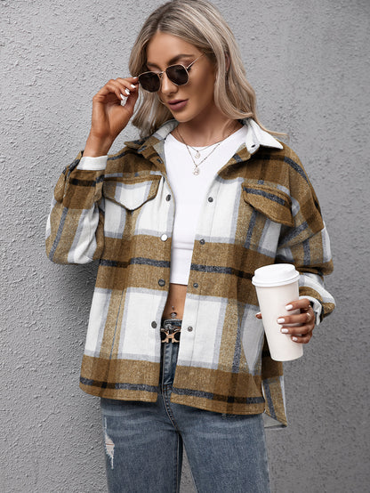 Plaid Long Sleeve Shirt Jacket 