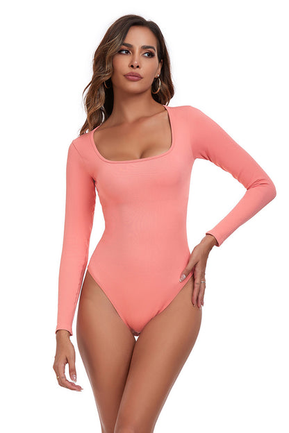 Square Neck Long Sleeve Active Bodysuit 