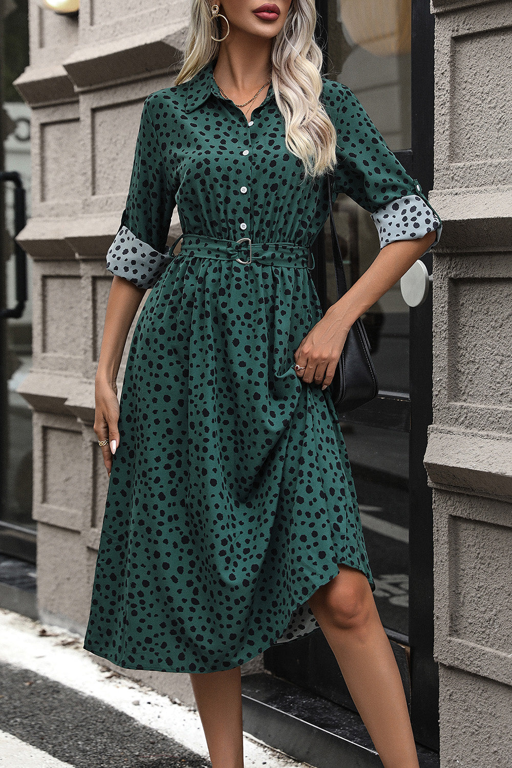 Printed Tied Half Button Dress 