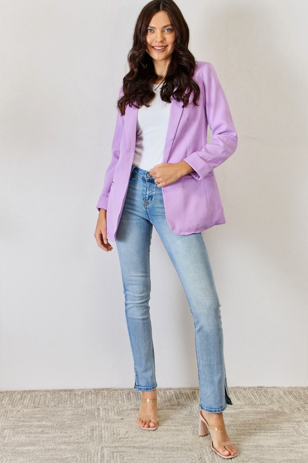 Zenana Open Front Long Sleeve Blazer 