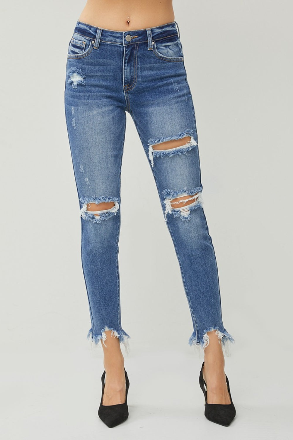 RISEN Distressed Frayed Hem Slim Jeans - Babbazon Cover up