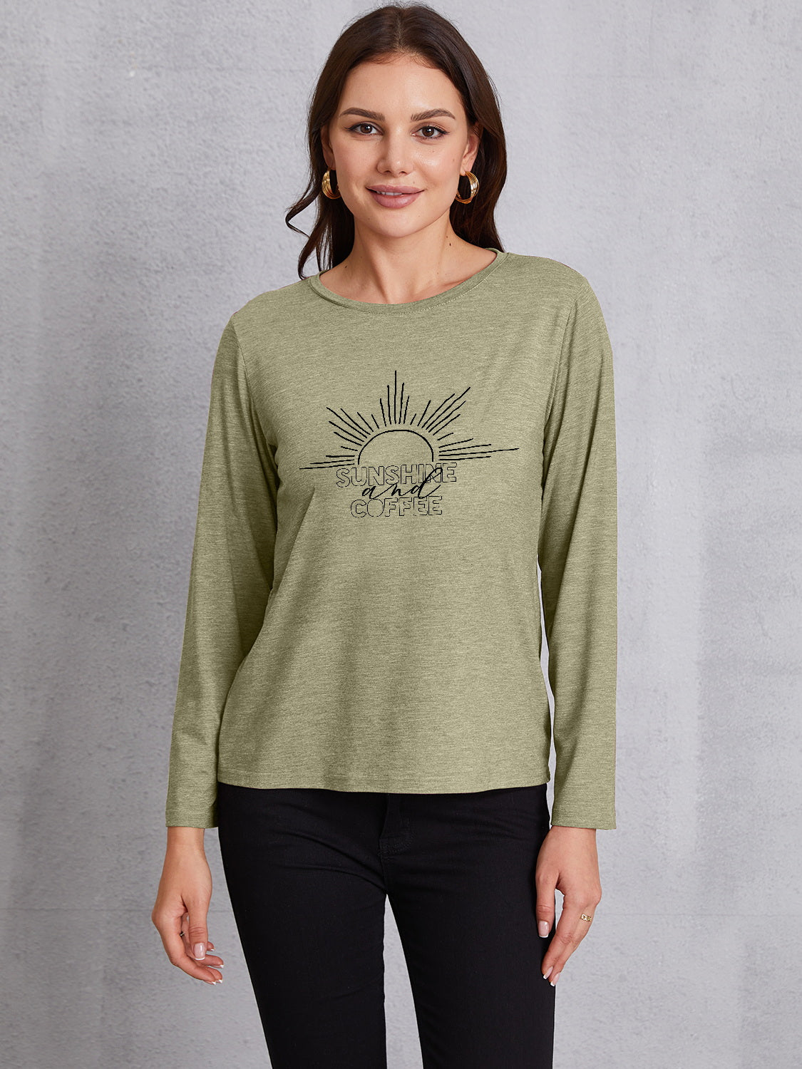 SUNSHINE COFFE Round Neck Long Sleeve T-Shirt 