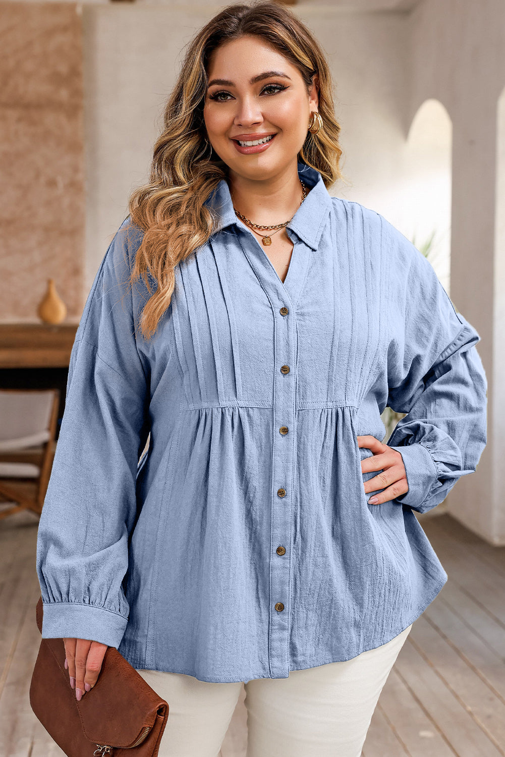 Plus Size High-Low Button Up Dropped Shoulder Shirt 