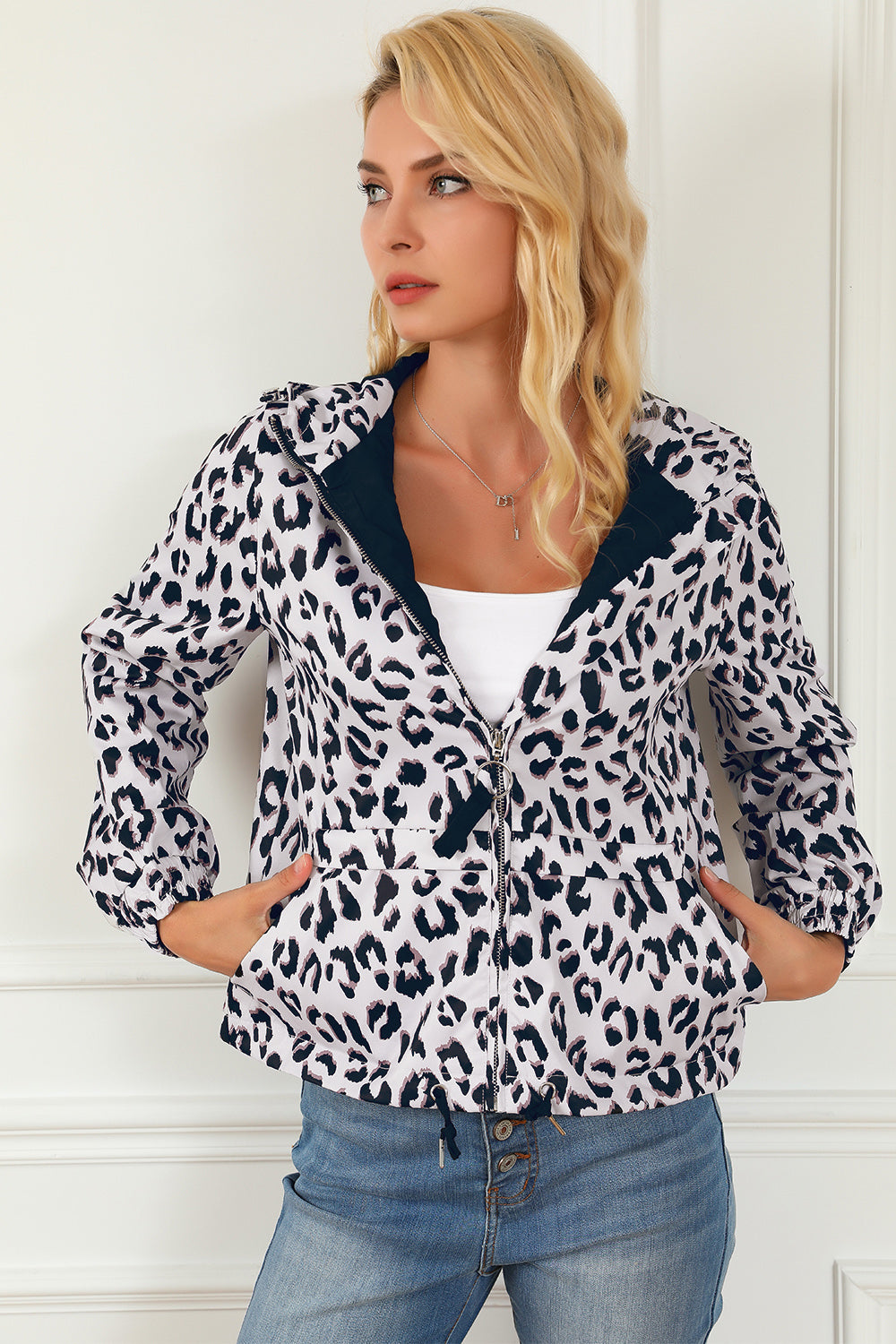 Leopard Zip-Up Hooded Jacket 