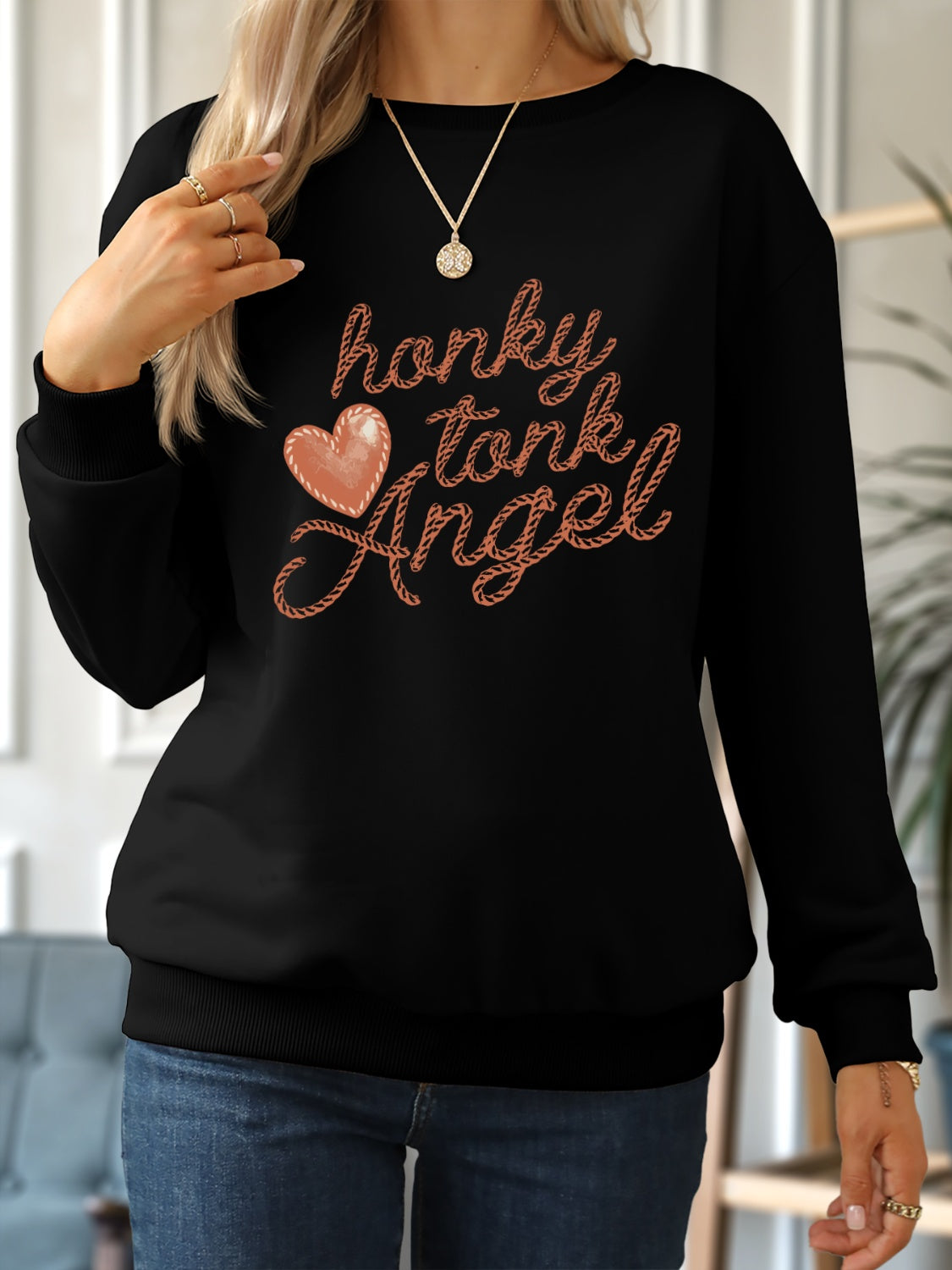 HONKY TONK ANGEL Round Neck Dropped Shoulder Sweatshirt 