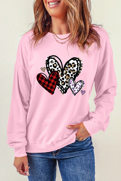 Heart Round Neck Dropped Shoulder Sweatshirt 