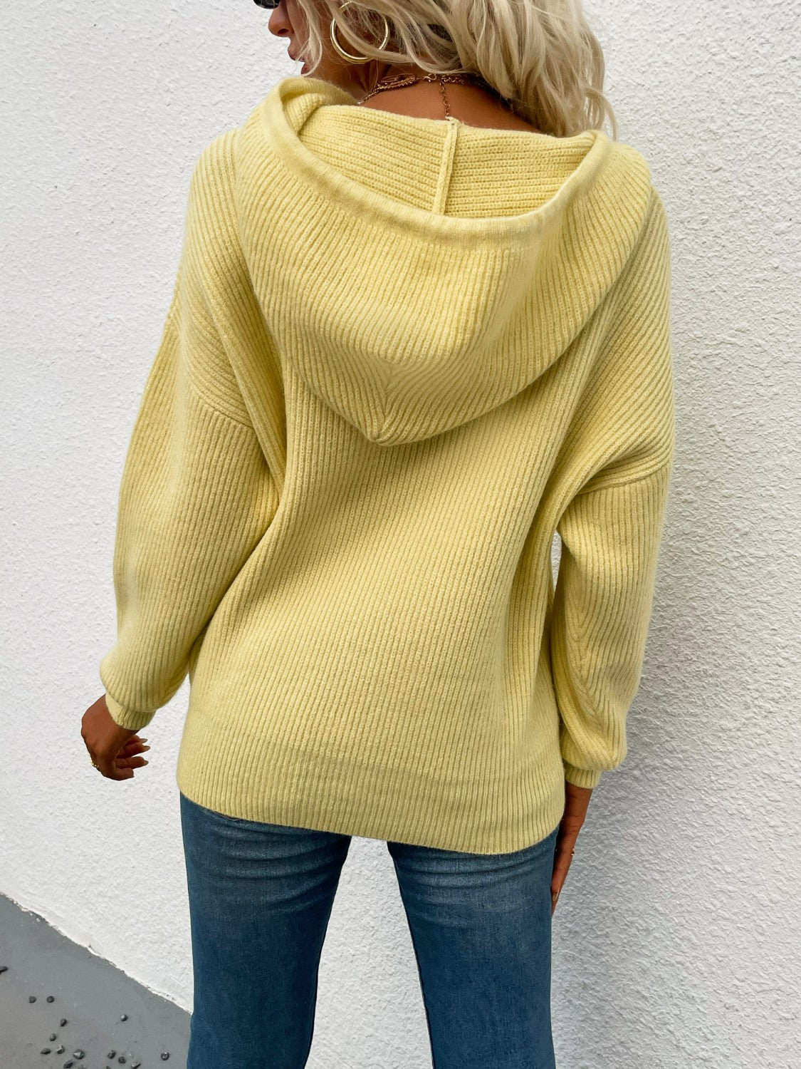 Drawstring Dropped Shoulder Hooded Sweater 