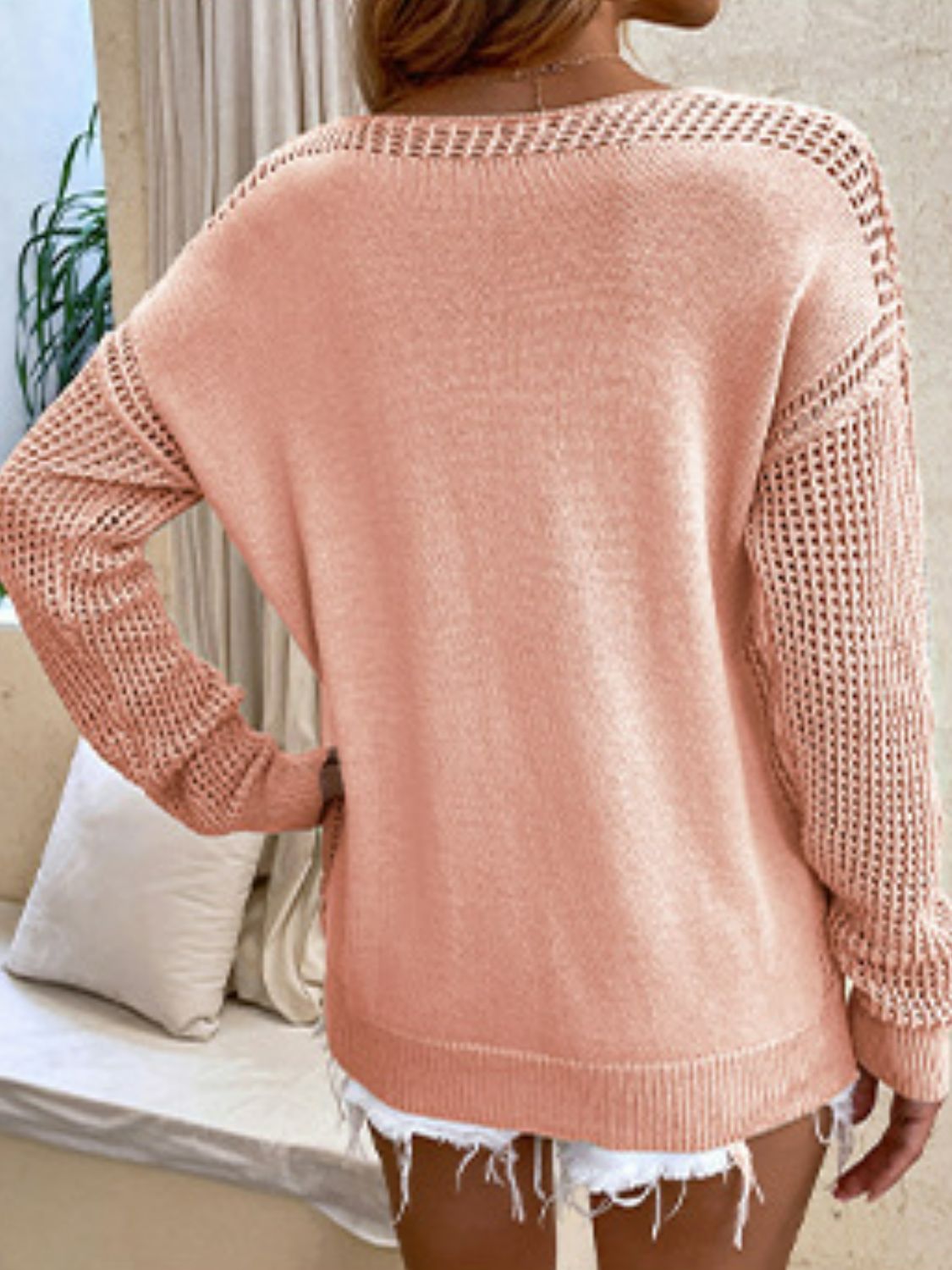 Openwork V-Neck Sweater 