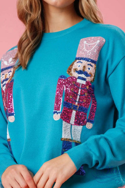 Nutcracker Sequin Round Neck Dropped Shoulder Sweatshirt 