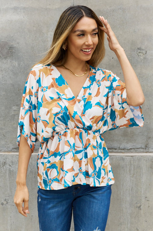 BOMBOM Floral Print Wrap Tunic Top - Babbazon