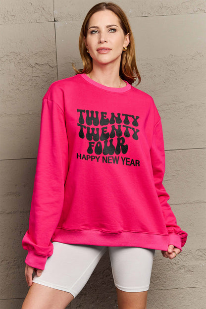 Simply Love Full Size TWENTY TWENTY FOUR HAPPY NEW YEAR Dropped Shoulder Sweatshirt 