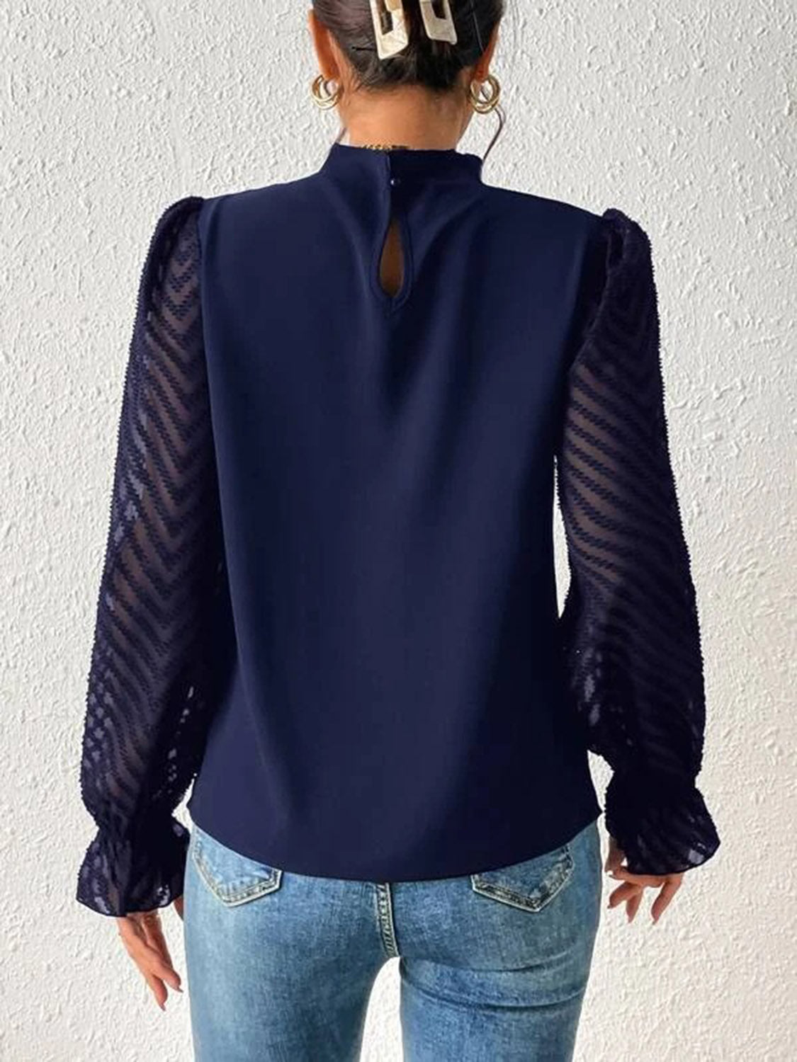 Mock Neck Flounce Sleeve Blouse 