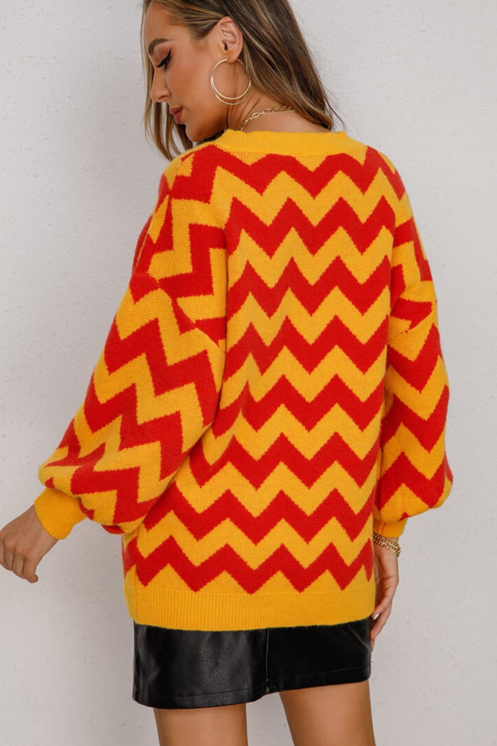 Chevron Lantern Sleeve Tunic Sweater 