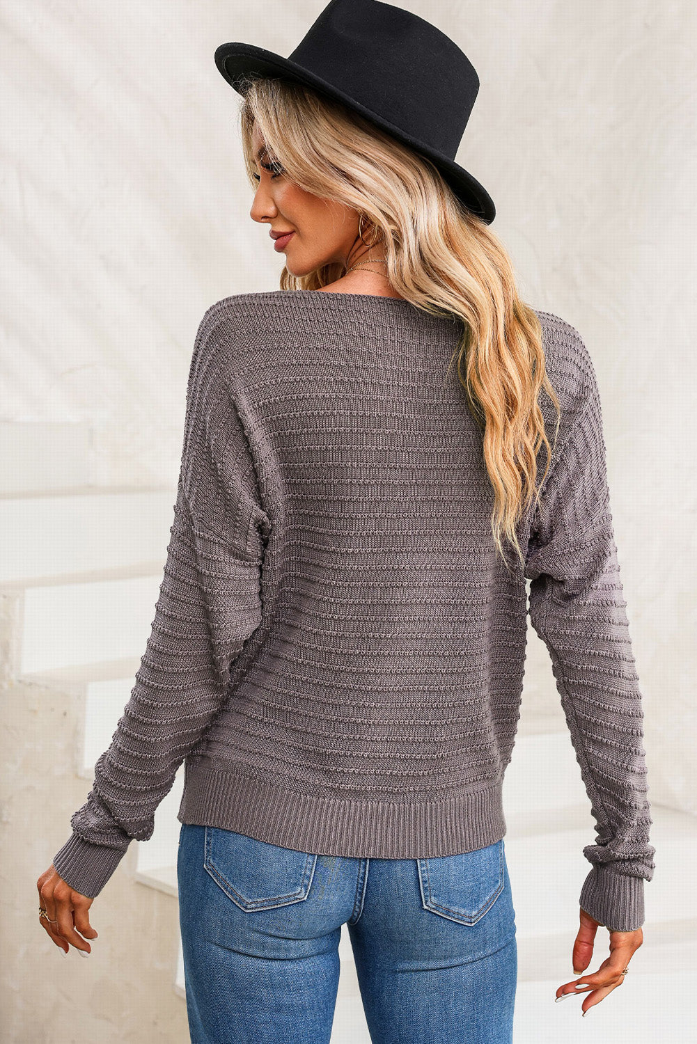 Horizontal Ribbing Round Neck Sweater 