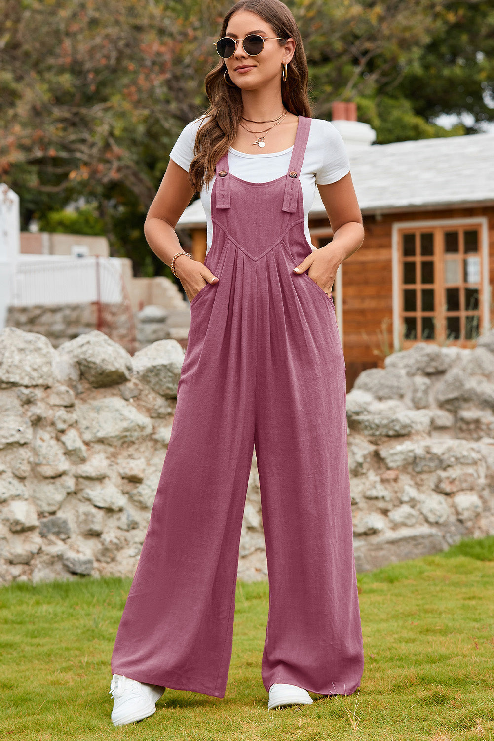 Wide Strap Square Neck Wide Leg Overalls - Babbazon jumpsuit