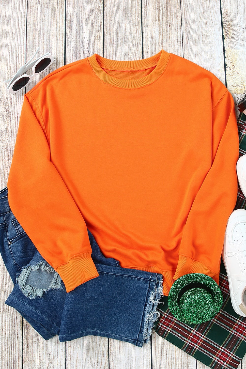 Round Neck Dropped Shoulder Sweatshirt 