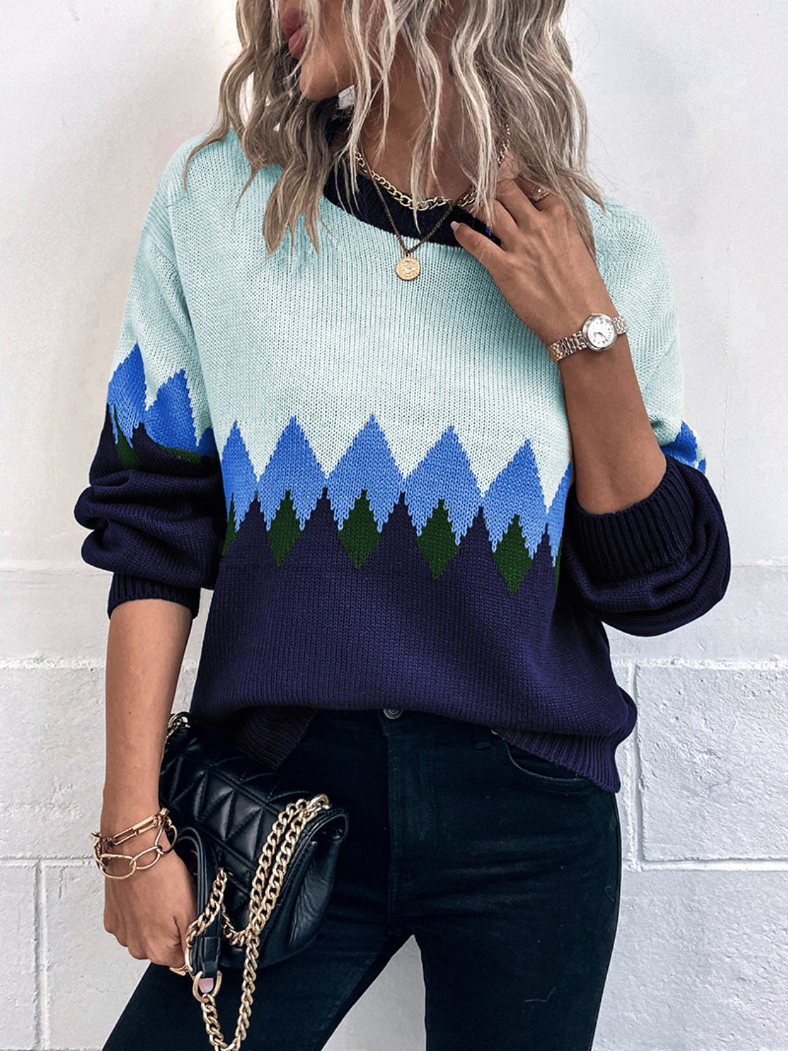 Round Neck Dropped Shoulder Sweater 