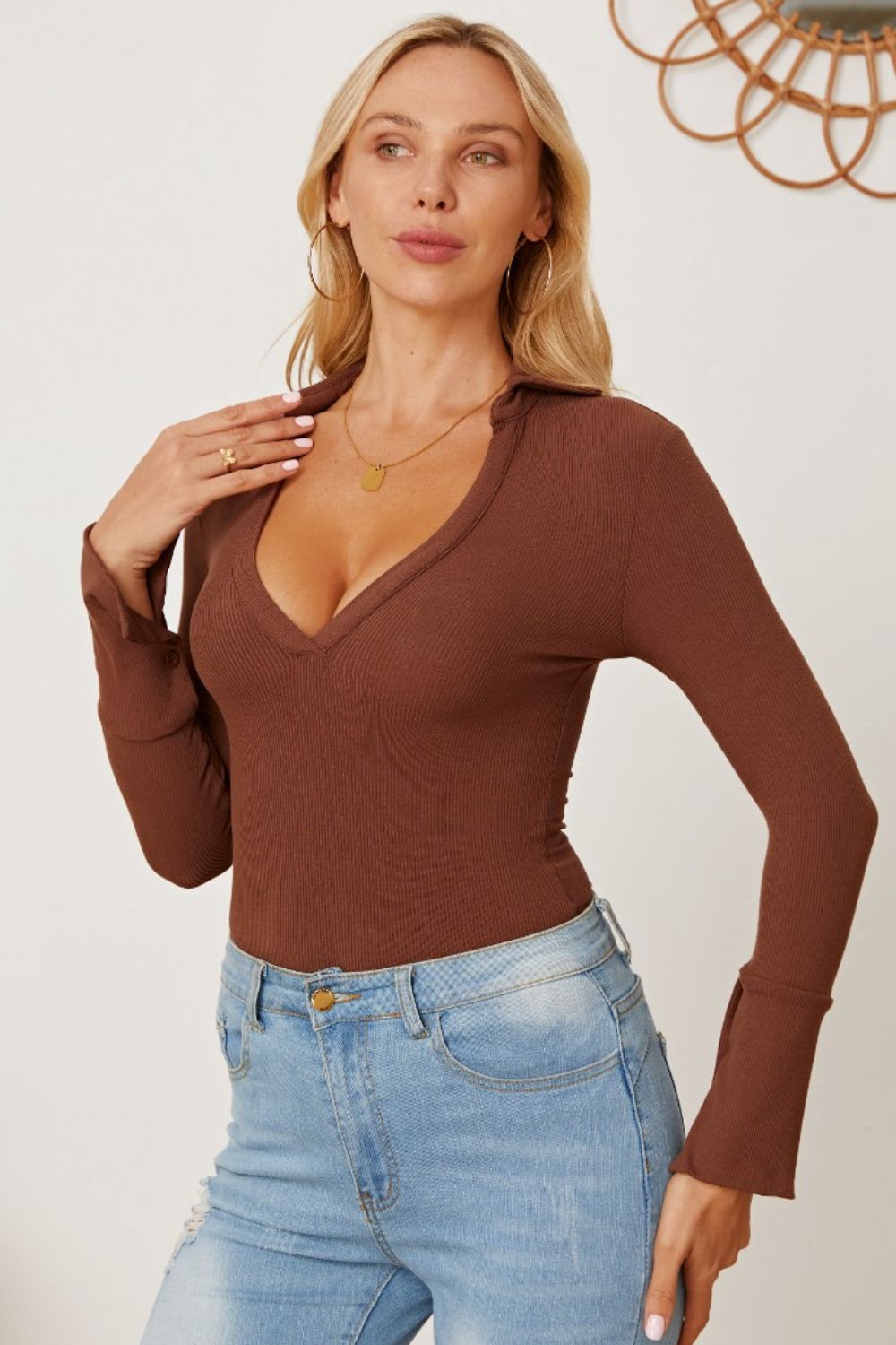 V-Neck Long Sleeve Bodysuit 