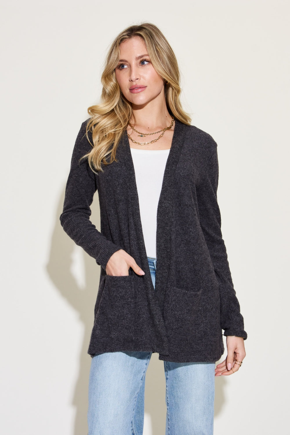 Zenana Open Front Long Sleeve Cardigan 