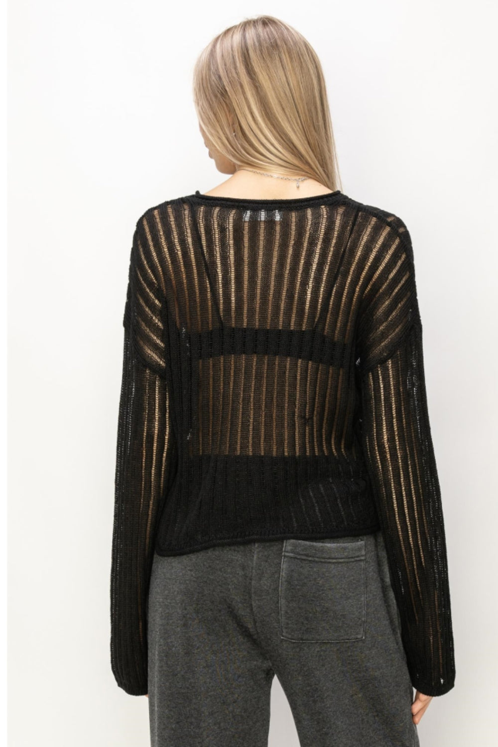 HYFVE Openwork Ribbed Long Sleeve Knit Top 