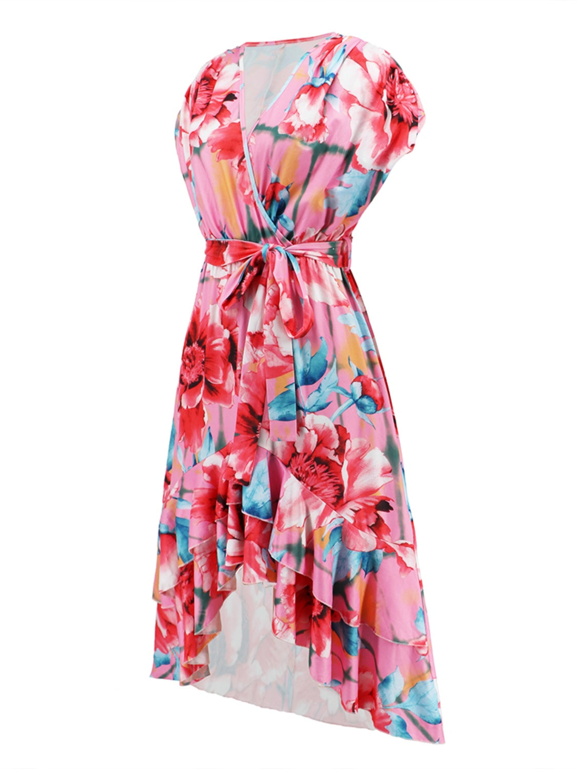 Ruffled Tied Floral Surplice Dress 