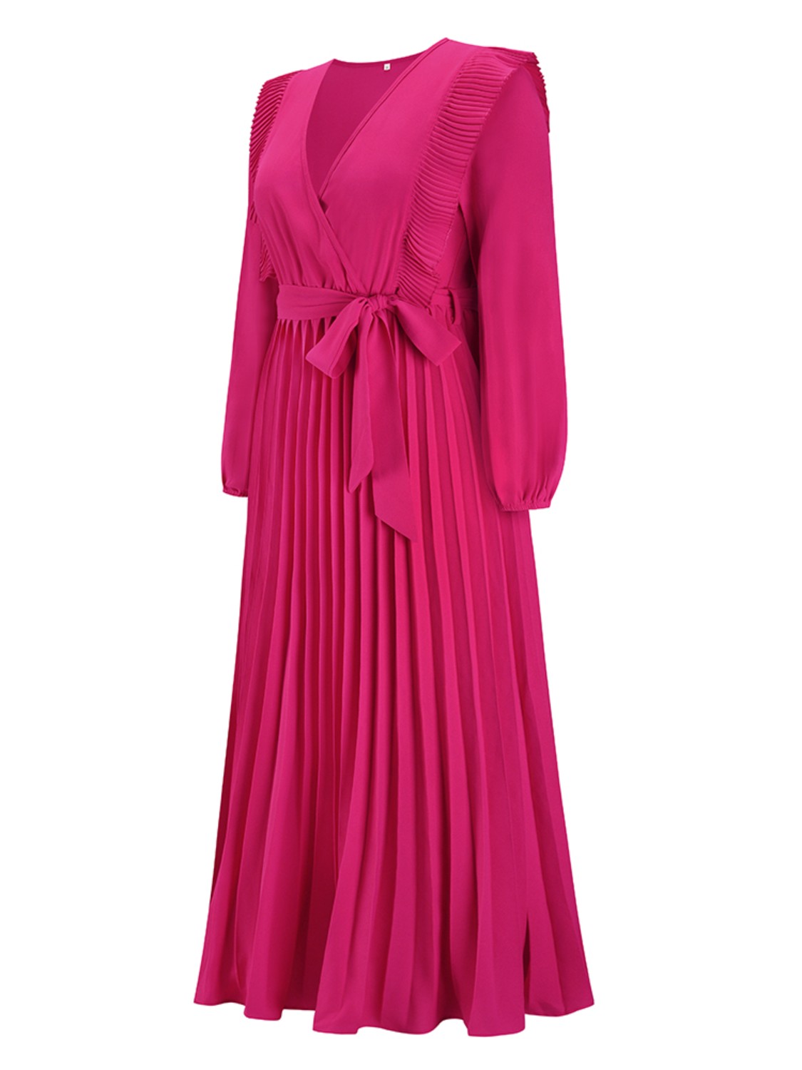 Pleated Surplice Tie Waist Maxi Dress