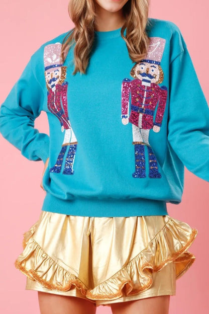 Nutcracker Sequin Round Neck Dropped Shoulder Sweatshirt 