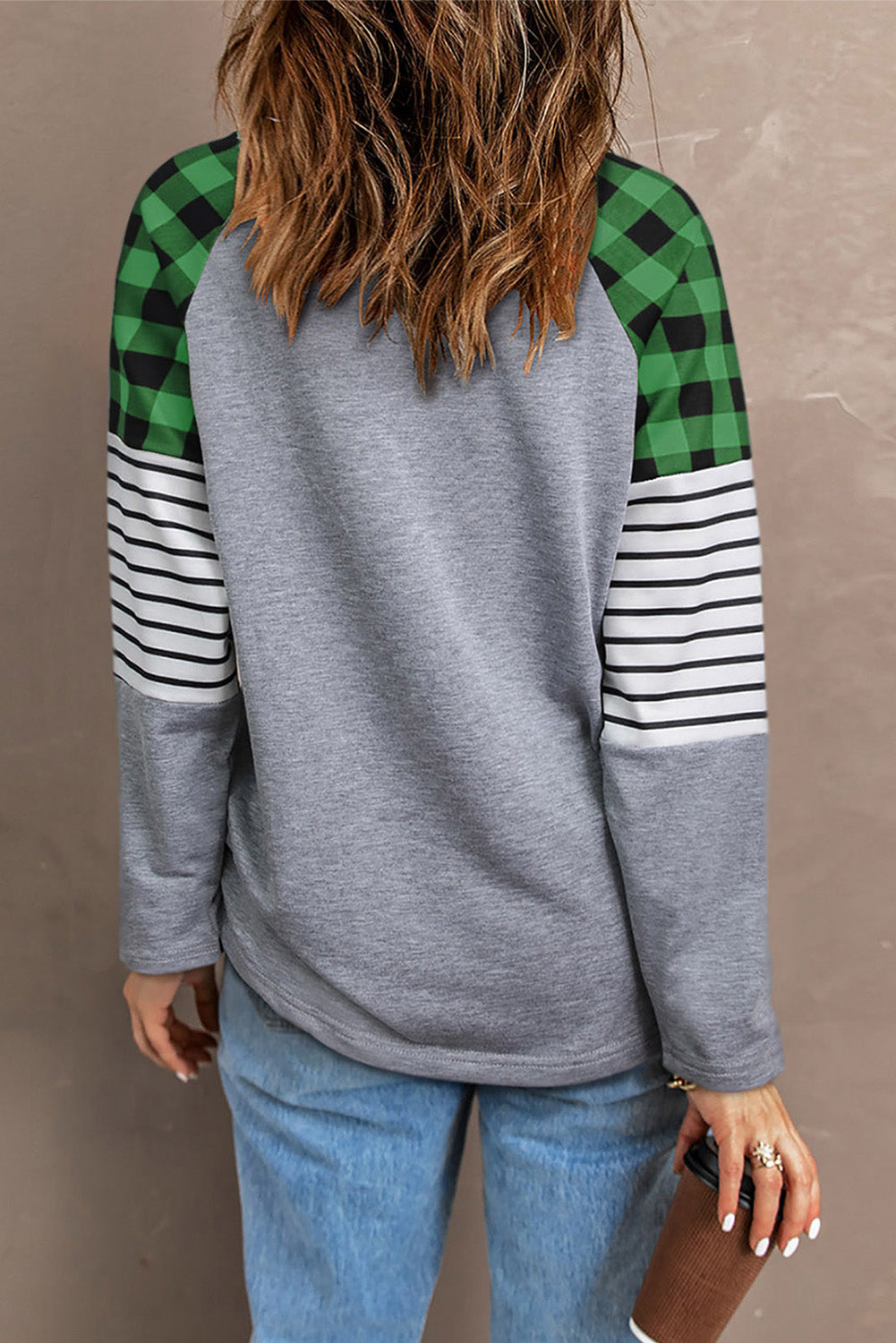 Plaid Heart Raglan Sleeve Sweatshirt 