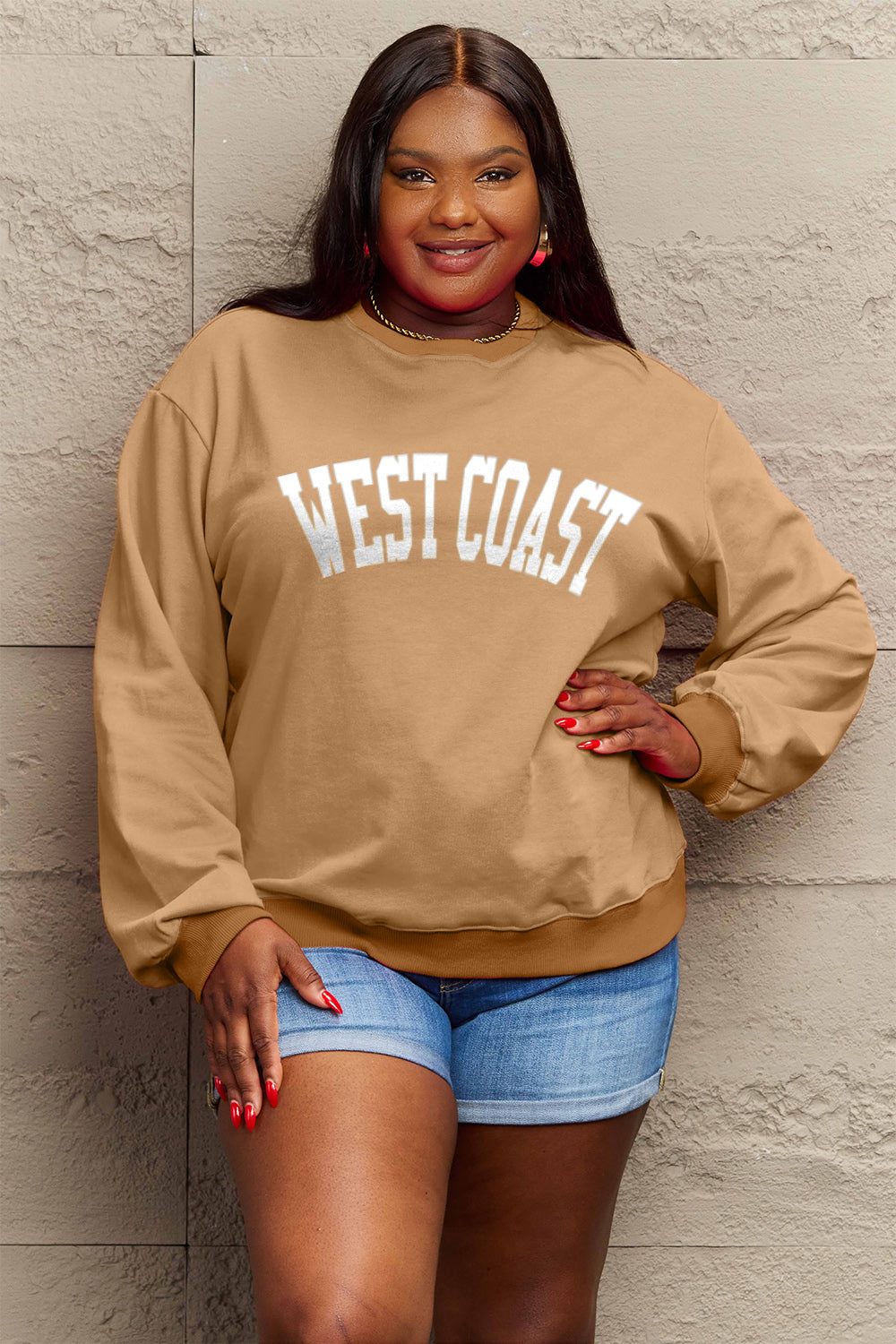 Simply Love Full Size WEST COAST Graphic Long Sleeve Sweatshirt 