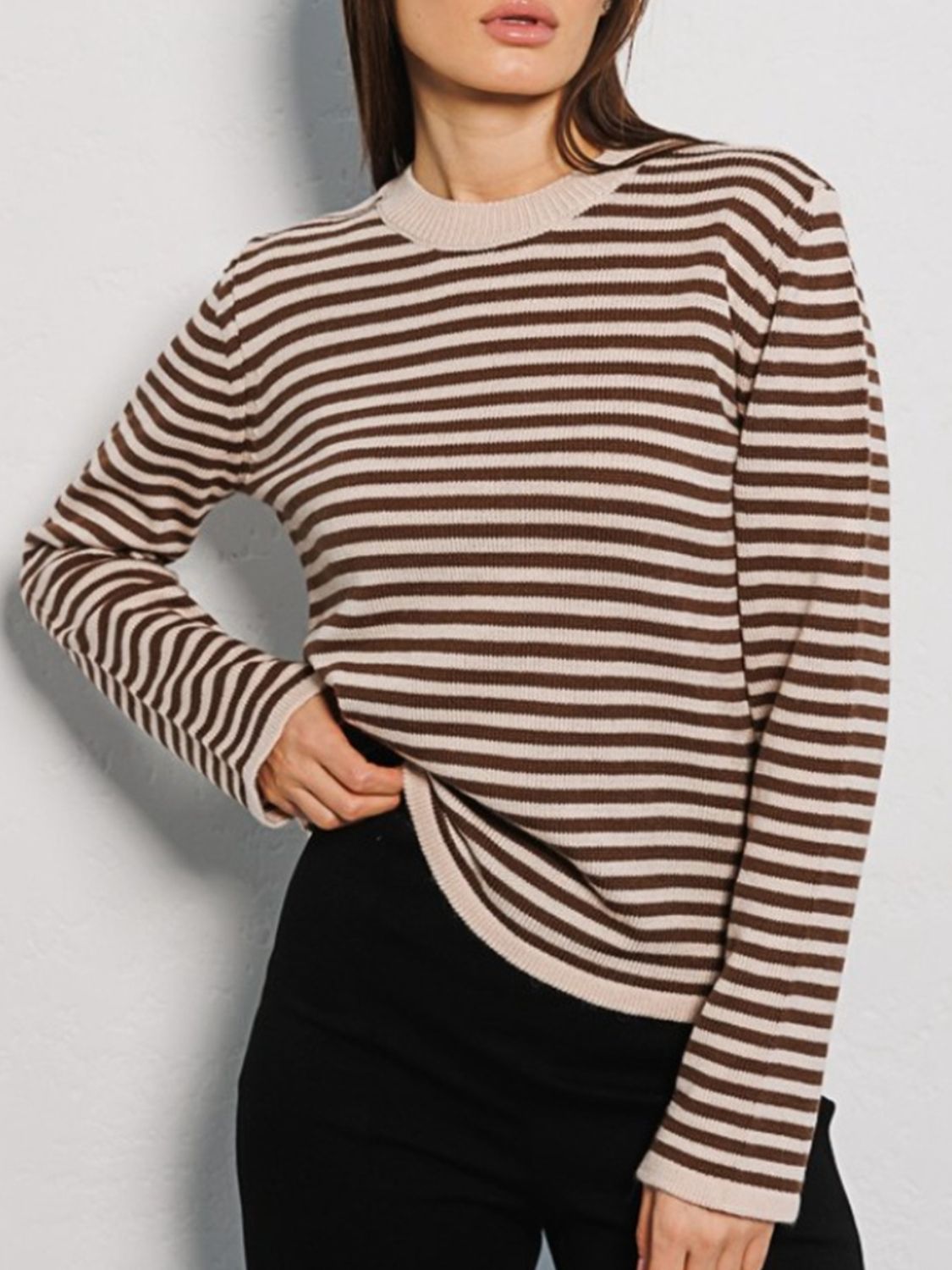 Striped Round Neck Long Sleeve Sweater 