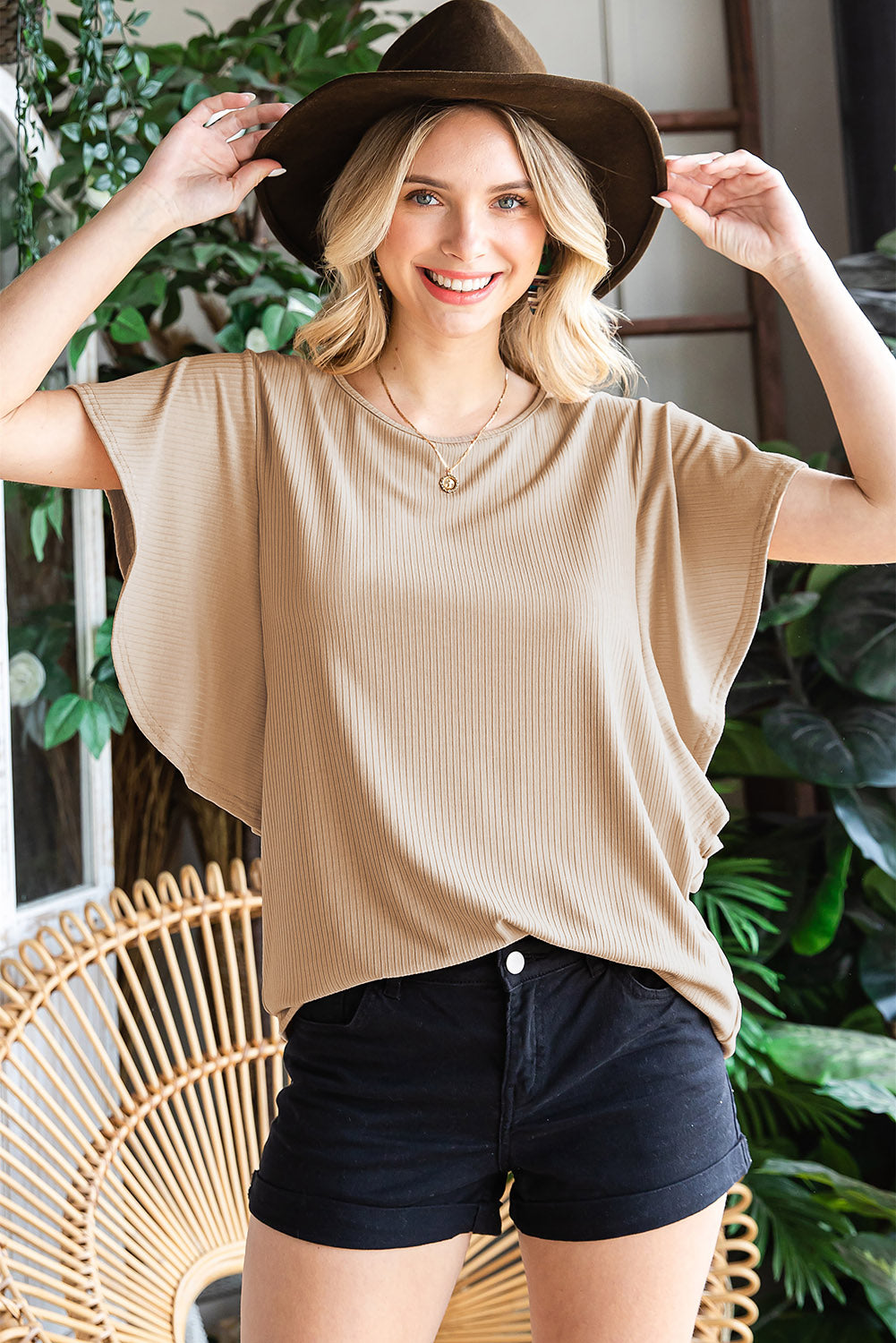 Round Neck Flutter Sleeve T-Shirt 